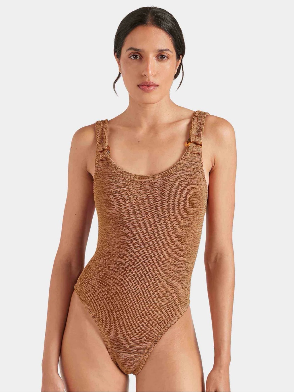 Hunza G Domino Swim Metallic Cocoa One-Piece Swimsuit